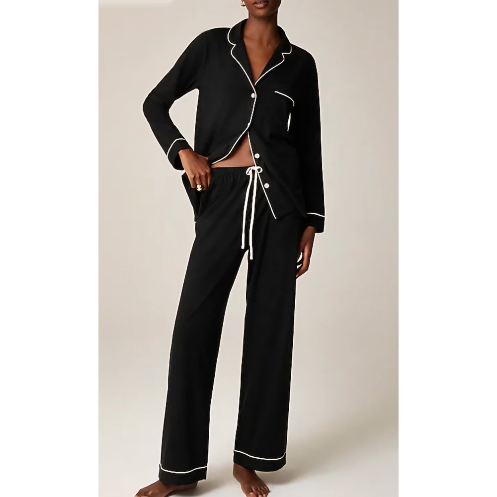 J.Crew Dreamy Cotton Blend Pajama Pant Set Women's Size Small Black *SEE NOTE*